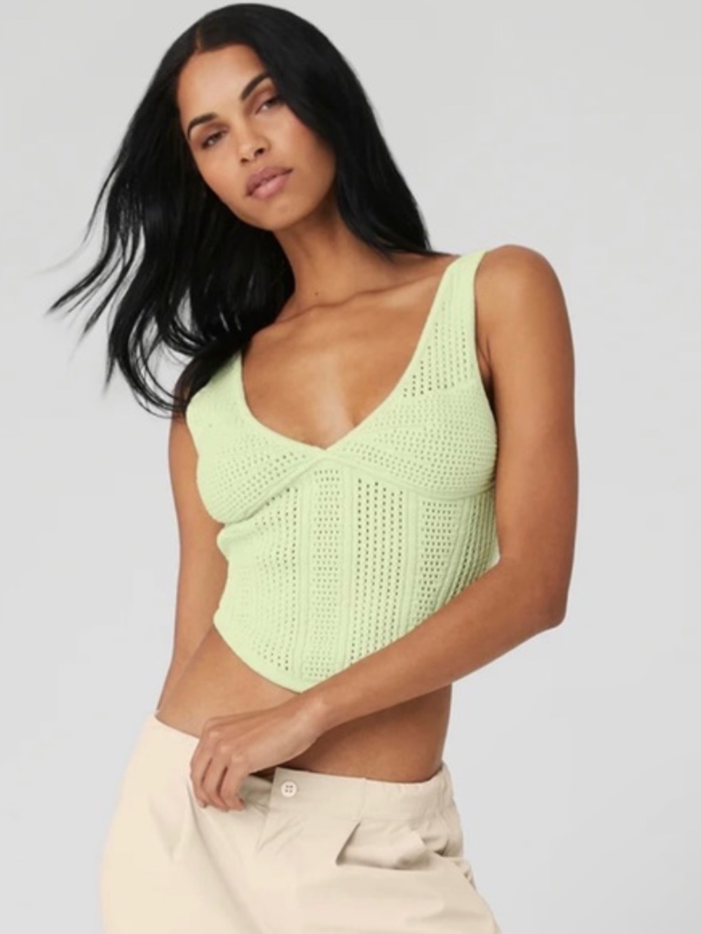 Alo  Yoga Knit Chase The Sun Corset Tank Iced Green Tea